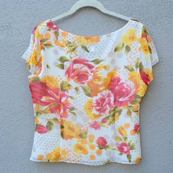 CYNTHIA HOWIE Blouse 10 SILK FLORAL PINK/ORANGE Fairy Coquette Feminine - Picture 6 of 13